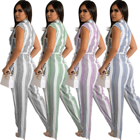 Jumpsuit para Mujer con Estampado de Rayas y Bloques de Color - Image 2