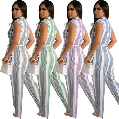 Jumpsuit para Mujer con Estampado de Rayas y Bloques de Color - Image 2