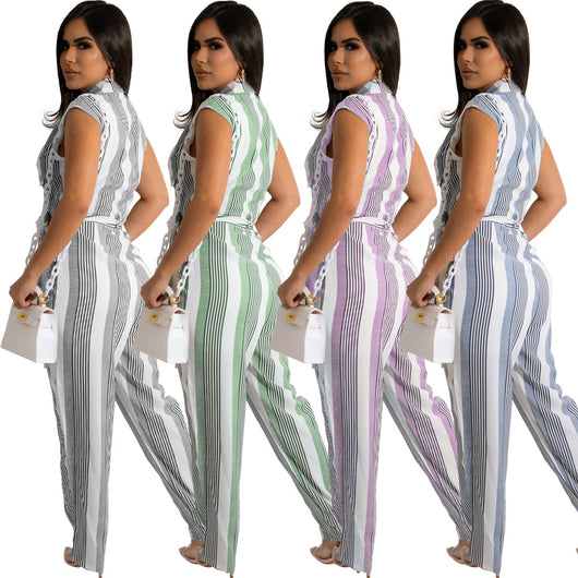 Jumpsuit para Mujer con Estampado de Rayas y Bloques de Color - Image 2