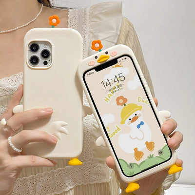 Funda Protectora de Silicona Suave con Diseño de Pato y Flores 3D