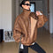 Chaqueta Retro Motociclista con Cuello Solapa y Forro de Terciopelo Grueso