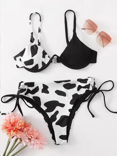 Traje de Baño Enterizo con Estampado Vaca y Soporte Underwire