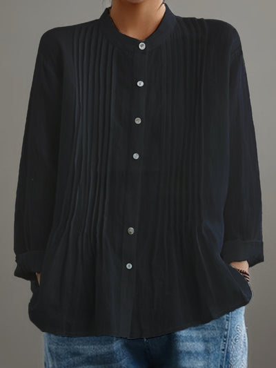 Blusa Casual de Manga Larga con Pliegues para Mujer - Image 10