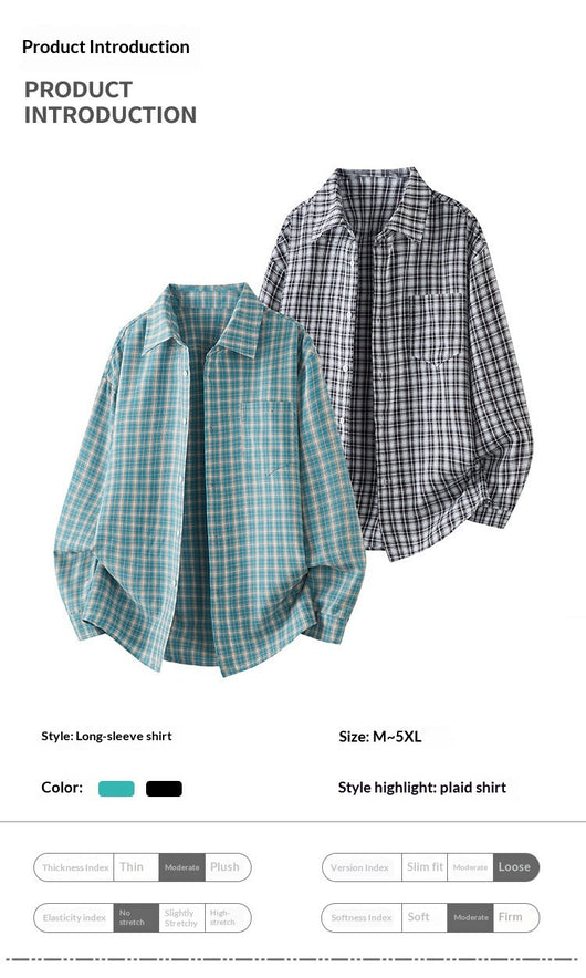 Camisa Casual de Cuadros Manga Larga Talla Grande para Hombre - Image 9