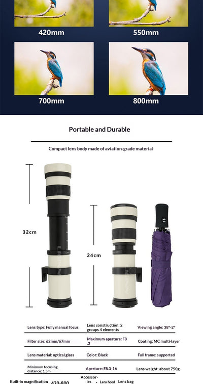 Lente Teleobjetivo Zoom 420-800mm para Cámaras DSLR y Mirrorless - Image 6