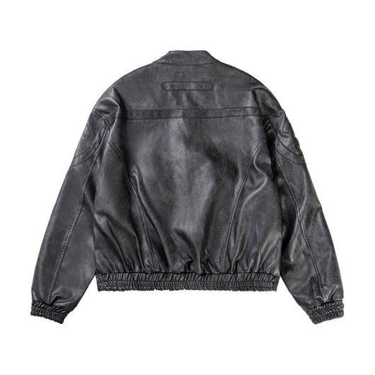 Chaqueta Motociclista de Cuero PU con Efecto Mármol y Cuello Alzado - Image 7