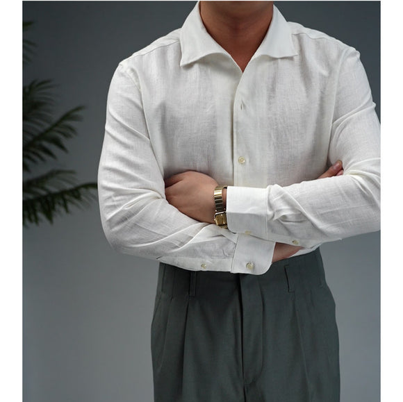 Camisa Ejecutiva de Lino Hombre - Cuello Clásico Manga Larga Transpirable
