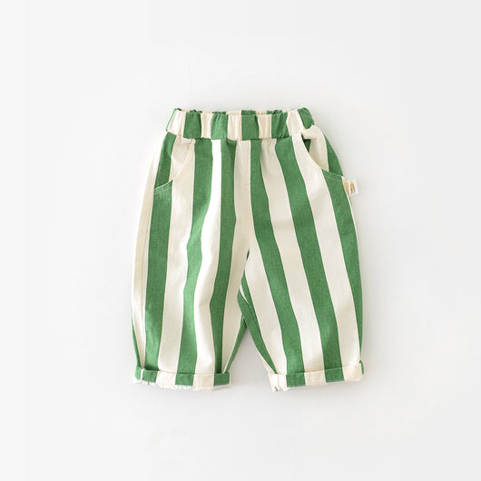 Pantalones Casuales Infantiles de Cintura Alta con Rayas de Primavera - Image 4