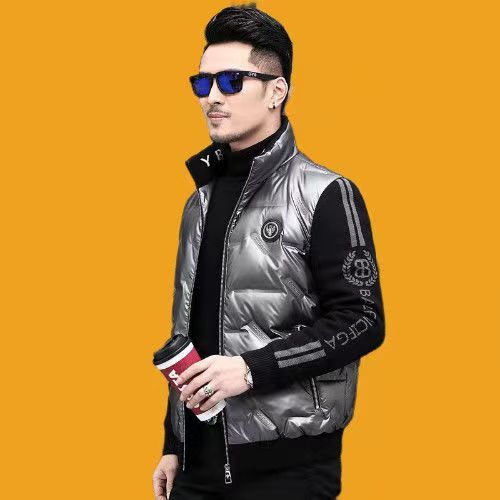 Chaqueta de Plumón para Hombre con Cuello Alzado y Mangas Tejidas - Image 9