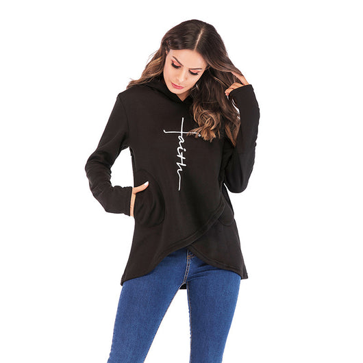 Blusa Bordada de Manga Larga con Capucha Irregular para Otoño e Invierno - Image 2