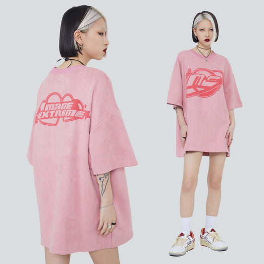 Playera Holgada Hip-hop Unisex con Estampado de Letras en Terciopelo Sintético