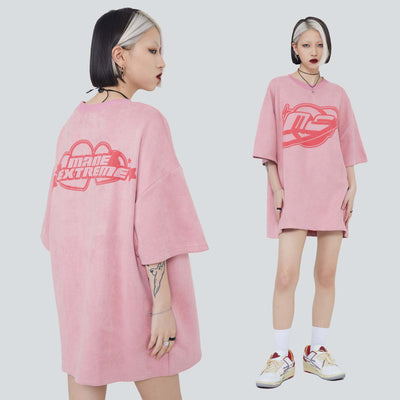 Playera Holgada Hip-hop Unisex con Estampado de Letras en Terciopelo Sintético