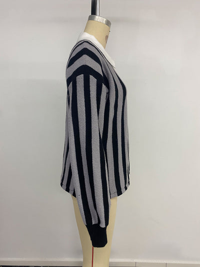 Suéter Unisex de Rayas Verticales con Cuello Solapa - Tejido Cálido para Otoño e Invierno - Image 17