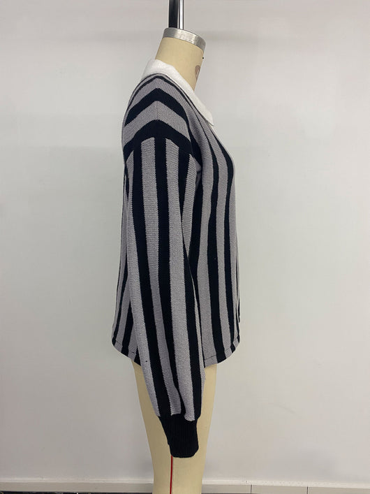 Suéter Unisex de Rayas Verticales con Cuello Solapa - Tejido Cálido para Otoño e Invierno - Image 17