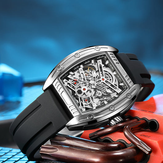 Reloj Mecánico Estilo Barril de Vino con Correa de Silicona - Image 3