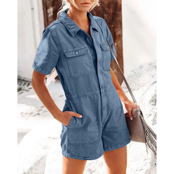 Mono de Trabajo Denim Casual Holgado Manga Corta
