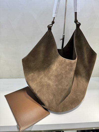 Bolso Bucket de Cuero Genuino Ante Esmerilado Gran Capacidad - Image 27