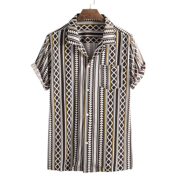 Camisa de Hombre a Rayas con Estampado Moderno