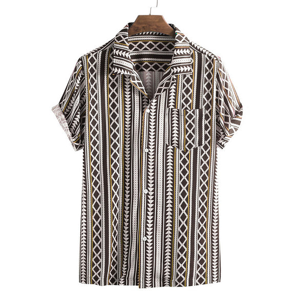 Camisa de Hombre a Rayas con Estampado Moderno