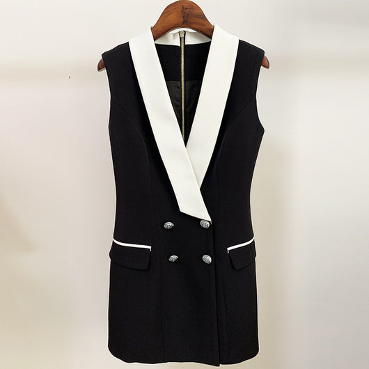 Chaleco Vestido Ejecutivo Bicolor sin Mangas con Solapa Doble - Image 8
