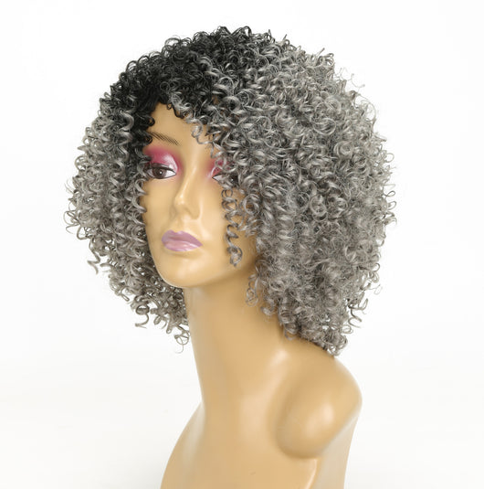 Peluca Rizada Mujer Cabello Sintético Gris Negro Resistente al Calor - Image 3