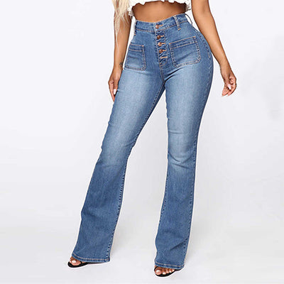 Jeans Talla Grande Mujer Cintura Alta con Bolsillos Parche Denim Lavado - Image 5