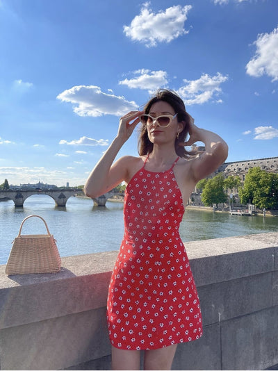 Vestido Atmosférico con Tirantes Florales Estilo Francés