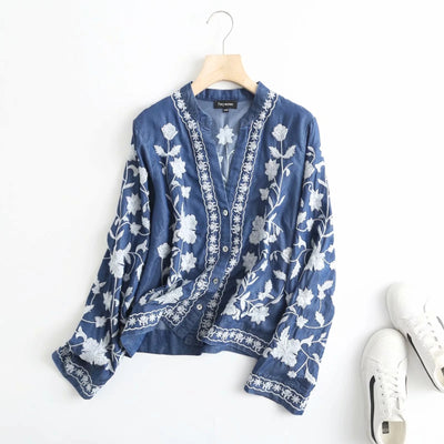 Camisa Denim de Algodón Tencel con Cuello V y Bordados para Mujer - Image 10