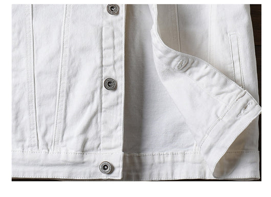 Chaqueta Vaquera Hombre Blanca Ajustada Estilo Coreano - Image 17