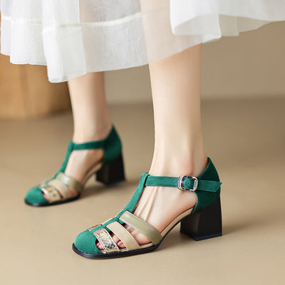 Sandalias Elegantes con Tacón Grueso y Hebilla en Gamuza de Cordero - Image 13