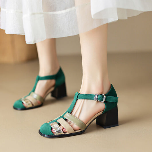 Sandalias Elegantes con Tacón Grueso y Hebilla en Gamuza de Cordero - Image 13