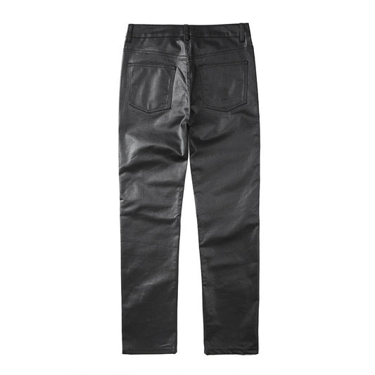 Pantalones Casuales de Hombre con Cierre y Tela Encerada - Image 2