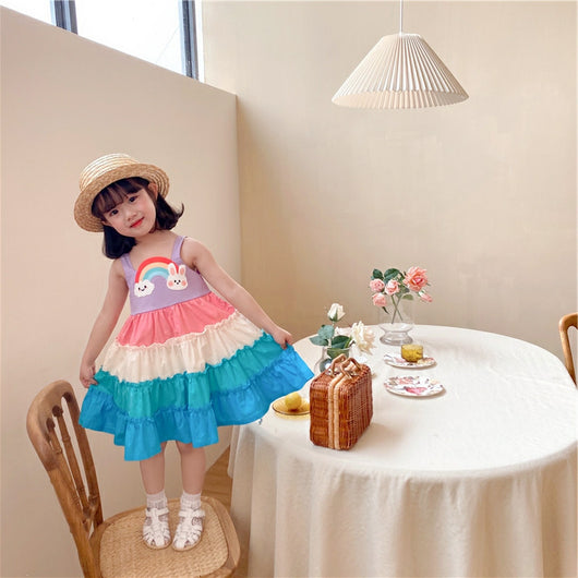 Vestido Infantil Arcoíris con Diseño de Pastel y Tirantes - Image 8