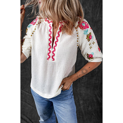 Blusa Casual Bordada en Chifón Multicolor - Estilo Primavera para Mujer - Image 3