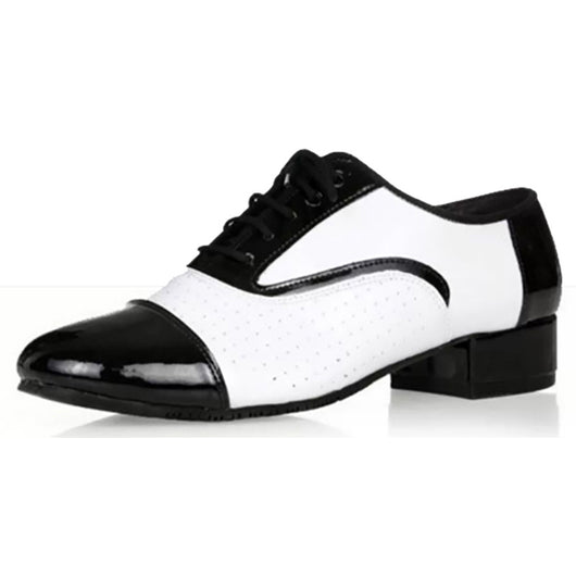 Zapatos de Baile Latino para Hombre Cuero Negro y Blanco Profesionales - Image 4
