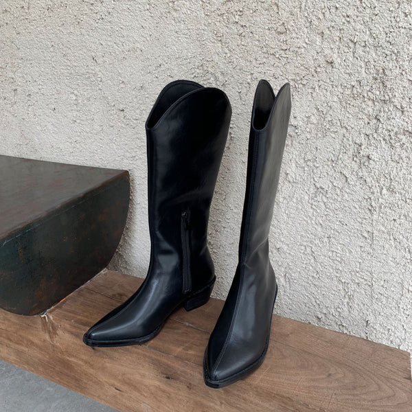 Botas Vaqueras Altas hasta la Rodilla con Tacón Grueso y Punta Fina para Mujer