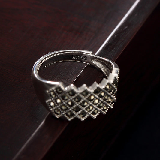 Anillo de Plata Tailandesa Vintage con Incrustaciones de Piedra Marksai para Mujer