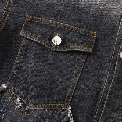 Chaqueta Denim Vintage Destruida Estilo Retro Americano - Image 23