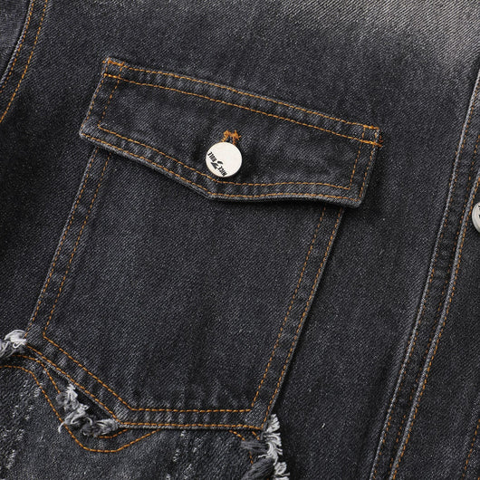 Chaqueta Denim Vintage Destruida Estilo Retro Americano - Image 23