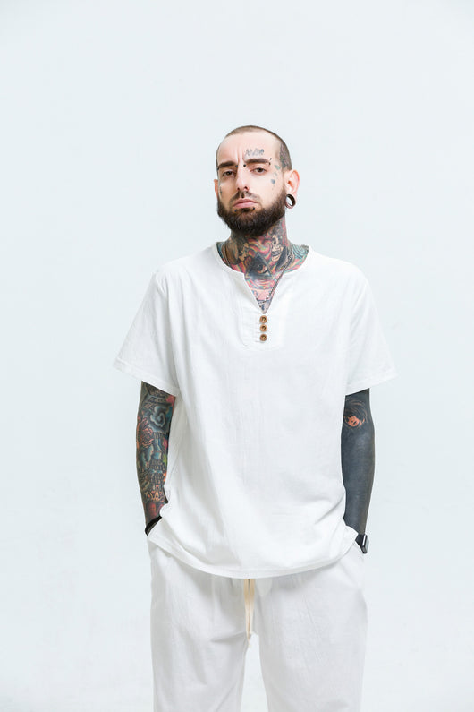 Camiseta Hombre Algodón y Lino Suelta - Image 11