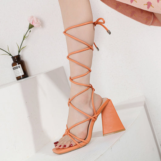 Sandalias de Tacón Alto Estilo Romano con Tira al Tobillo 11cm