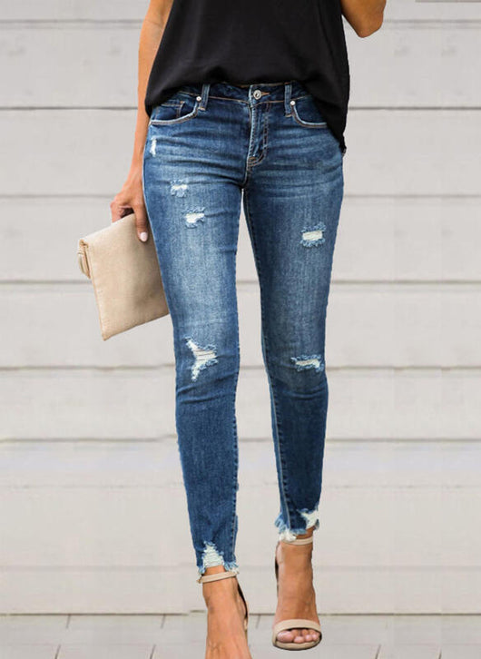 Pantalones Vaqueros Rotos Ajustados para Mujer - Estilo Moderno