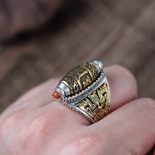 Anillo de Plata 925 Mantra de Seis Caracteres Giratorio con Acabado Dorado - Image 7