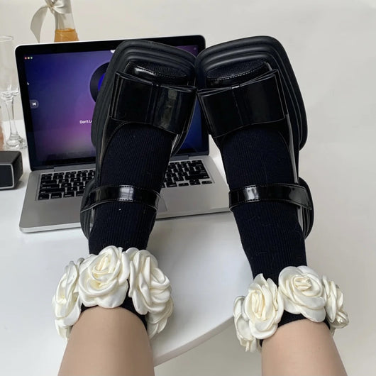 Calcetines Tubo de Algodón con Rayas Florales para Mujer - Image 13
