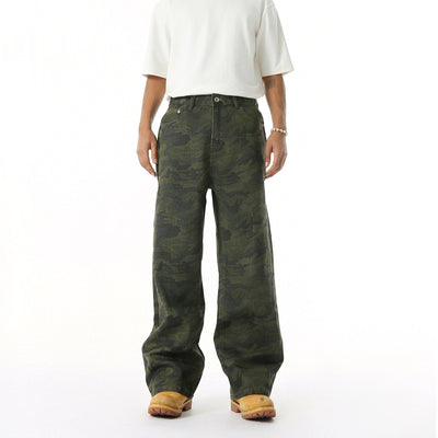 Jeans Rectos Estilo Camuflaje Lavado Clásico