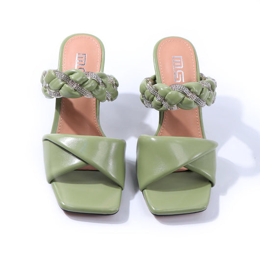 Sandalias Abiertas con Tacón Alto y Detalles de Strass Tejido - Image 11