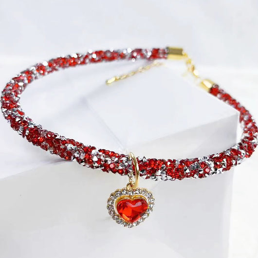 Collar Gato con Dije Corazón de Cristales Brillantes - Accesorio Reflectante para Mascotas - Image 8