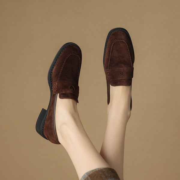 Zapatos de Tacón Grueso en Gamuza de Oveja para Primavera