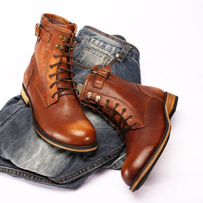 Botas Martin de Cuero Retro Británico con Punta Redonda para Hombre - Image 5