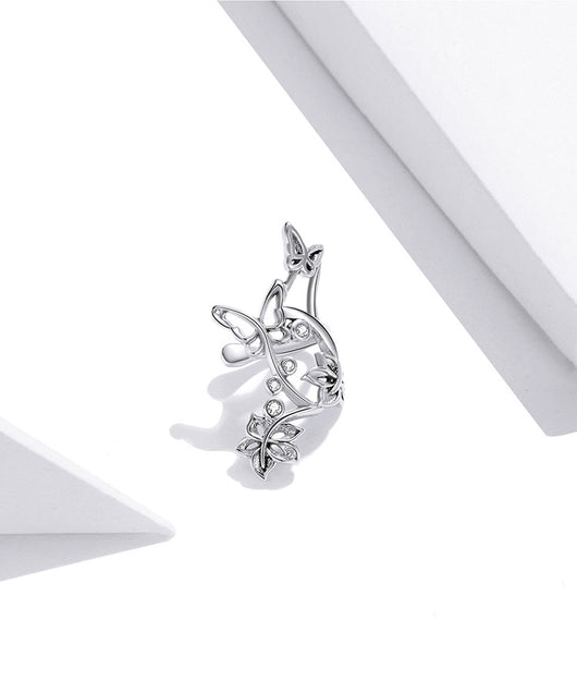 Arete Clip Mariposa Plata 925 Hueco Diseño Delicado